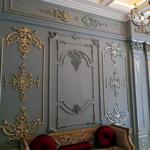 Polyurethane Wall Ornaments, تولید تزئینات دیواری پلی یورتان, تولید و واردات گل و تاج پلی یورتان, گل و تاج پلی یورتان، تاج و گل کابینت کلاسیک چوبی, تاج و گل کابینت کلاسیک پلی یورتان, موتیف پیش ساخته, موتیف پلی یورتان, گل آبشاری, decorative wall art panels